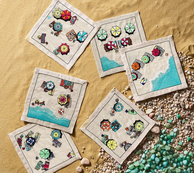 Cocktail Napkins in Natural & Multi , Set of 6 in a Gift Box