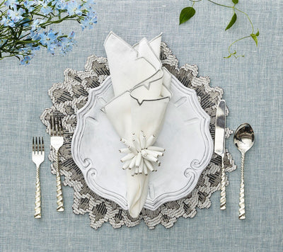 Napkin Divot in White & Silver, Set of 4
