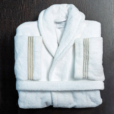 Folded White Robe with Taupe embroidered trim