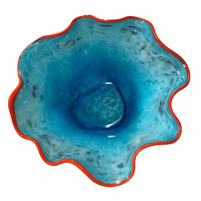 Top view Blown Bowl Blue Graphics signed by Artist