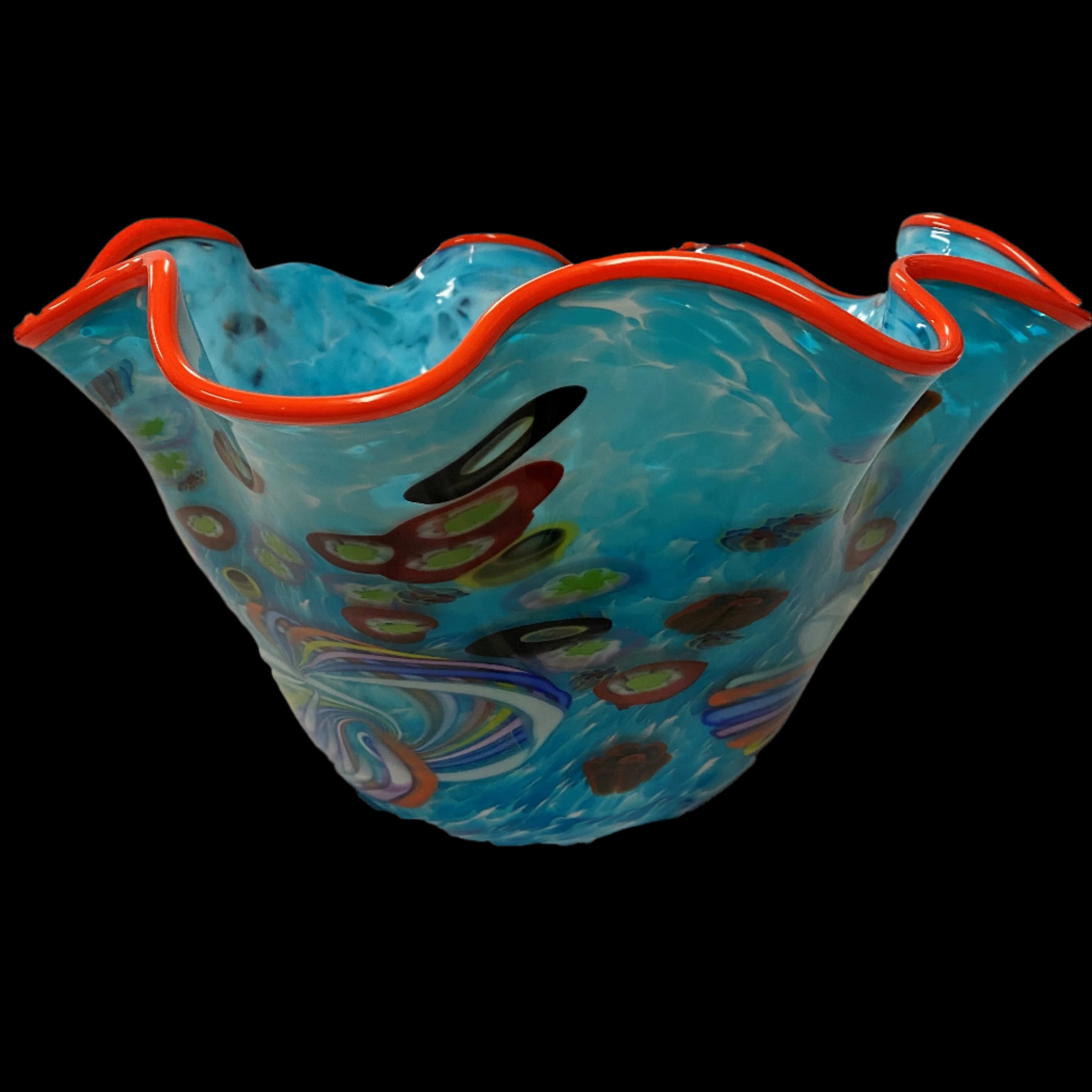 Blown Bowl Blue Graphics signed by Artist