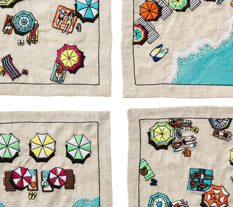 Cocktail Napkins in Natural & Multi , Set of 6 in a Gift Box