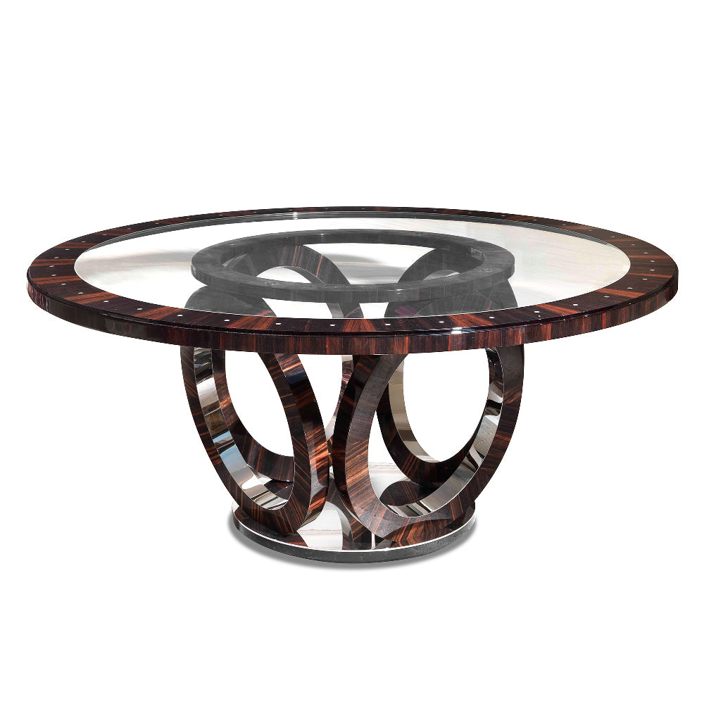 Macassar Ebony Dining Table with Elliptical Base 70" Diameter, Maritn Perri Interiors Los Angeles, New York, San Francisco, Carmel