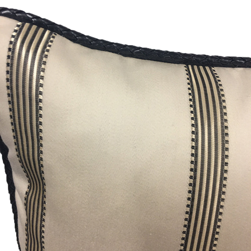 Stroheim and Roman 18" Accetop 10 best accent pillows Cream Cotton with Black 1/4" Leather Cord