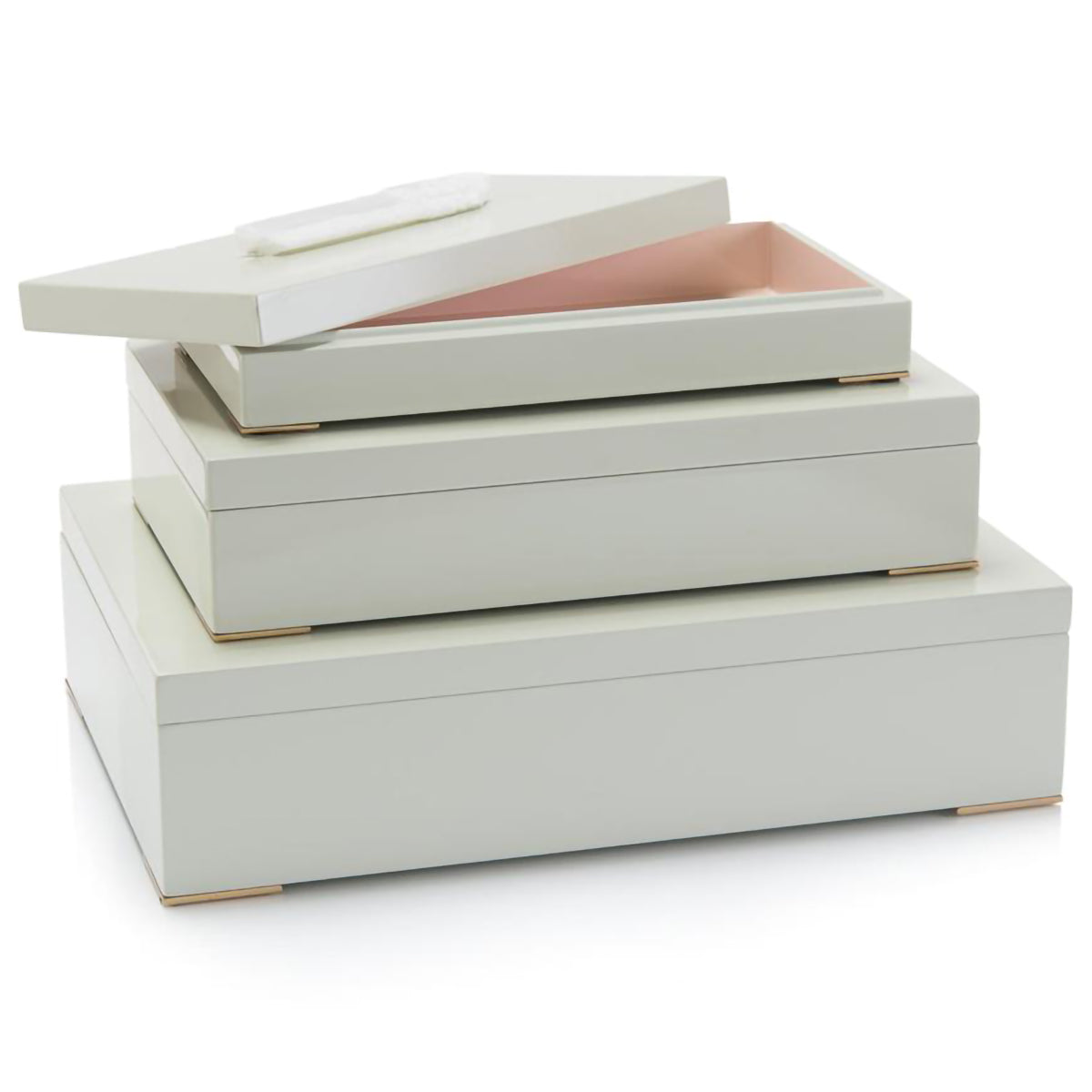 Set of Three Boxes Topped in Selenite