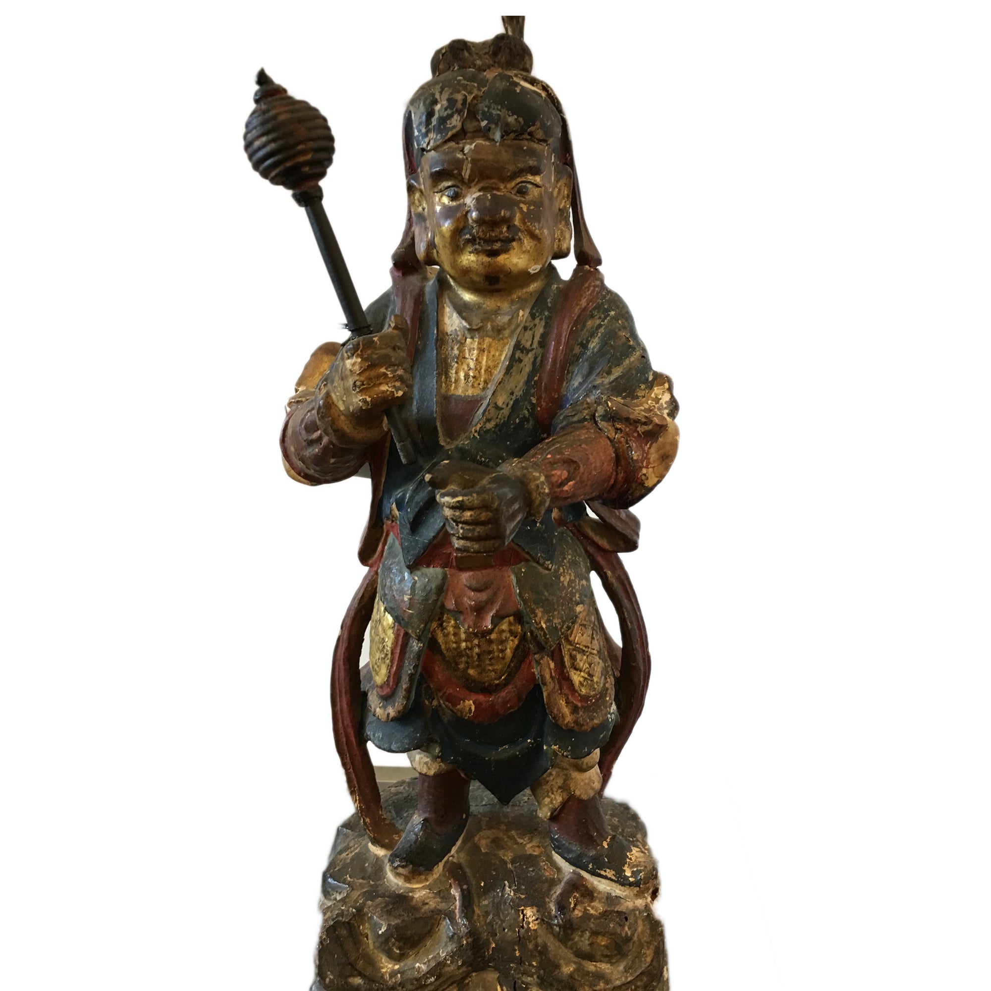 Antique Asian "Wei Tuo styled" Polychrome Table Lamp