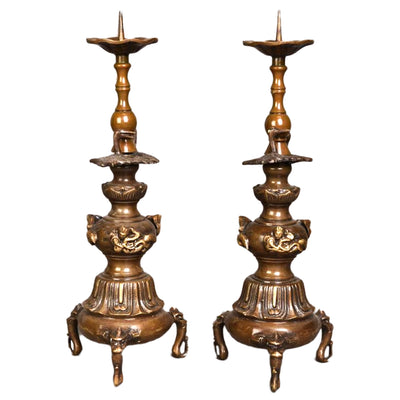 A PAIR OF BRONZE CANDLESTICK, SHOWA PERIOD