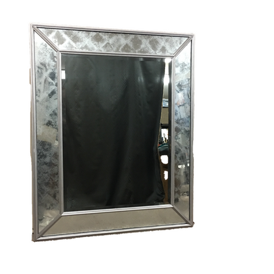 Julian Chester Mirror, Eglomise Beveled Shape in Antique Silver Finish