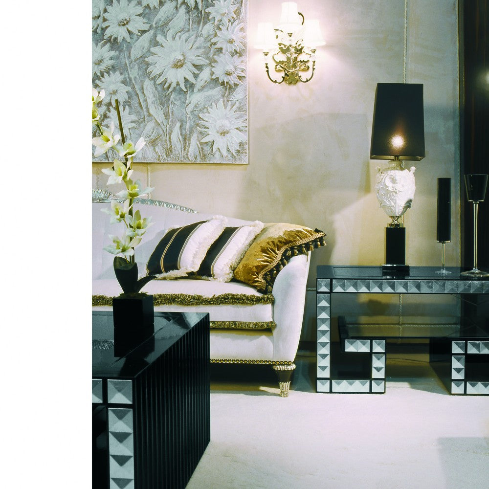 Lamp Table High Gloss Black with Mirrored Top