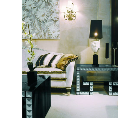 Lamp Table High Gloss Black with Mirrored Top