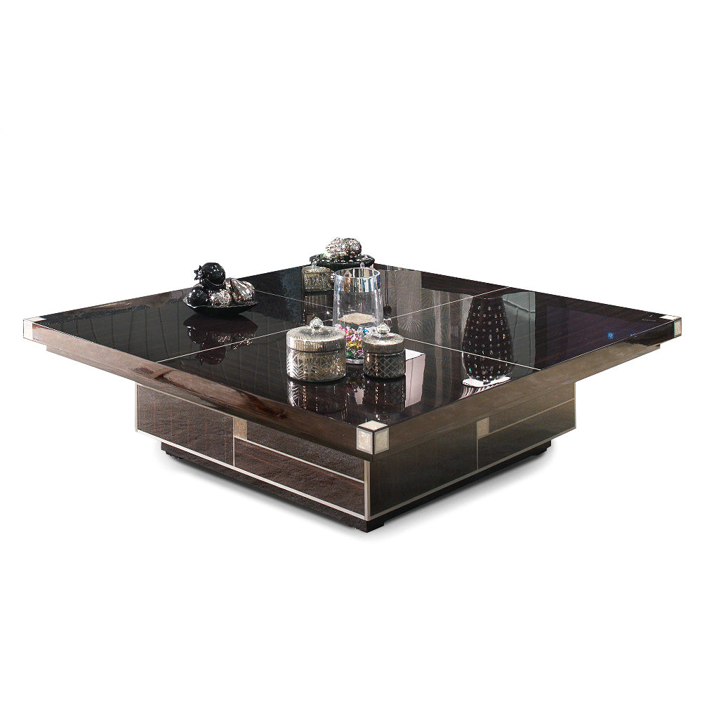 Contemporary Exotic Wood Veneer Cocktail Table, Modern, Martin Perri Interiors, Hollywood Glam