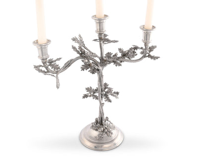 Three Taper Pewter Oak Leaf Candelabrum