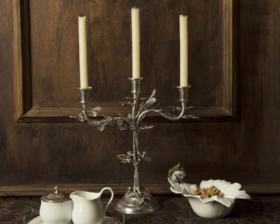 Three Taper Pewter Oak Leaf Candelabrum