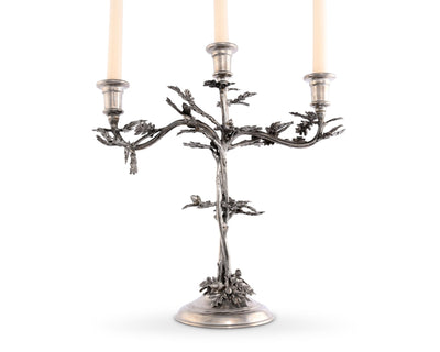 Three Taper Pewter Oak Leaf Candelabrum