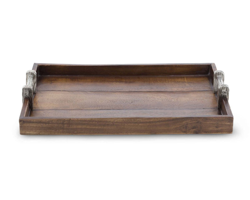 Wood Tray With Faux Bois Handles
