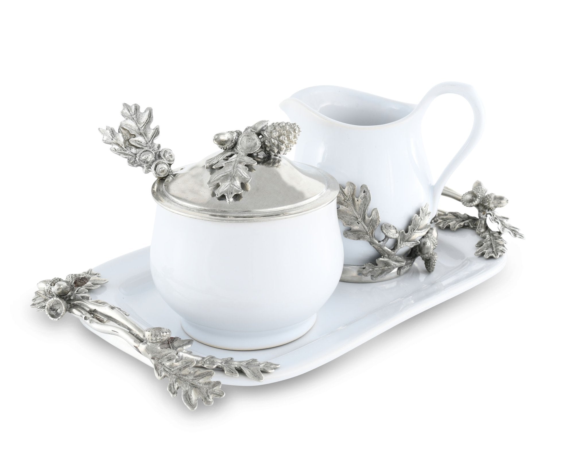 Stoneware Creamer Set - Pewter Acorn & Oak Leaf