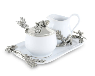 Stoneware Creamer Set - Pewter Acorn & Oak Leaf