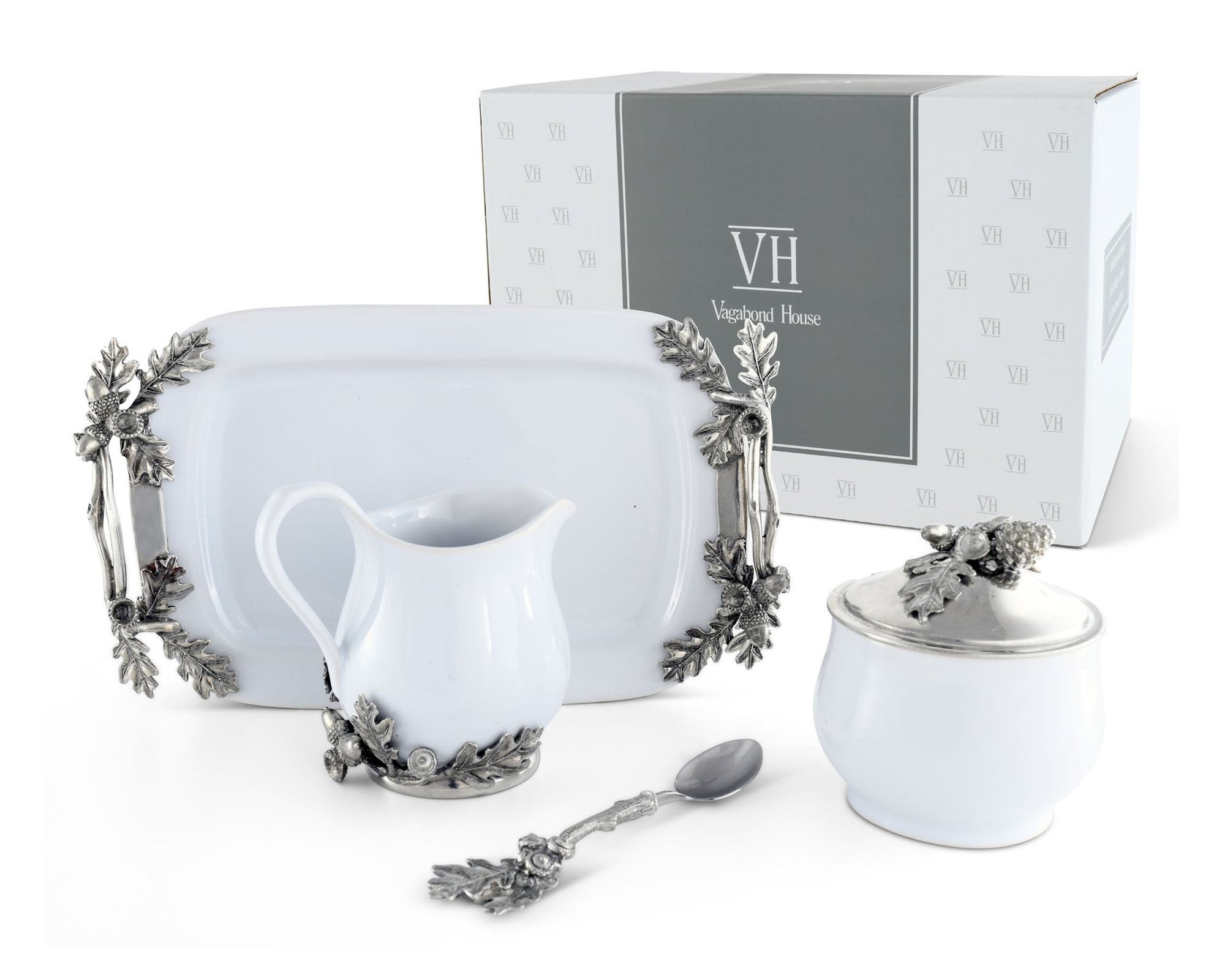 Stoneware Creamer Set - Pewter Acorn & Oak Leaf