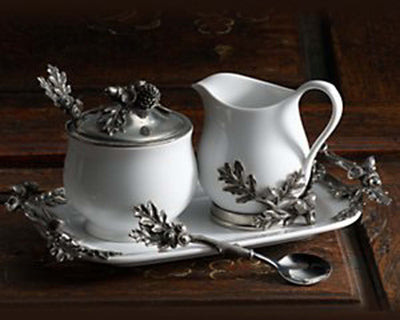 Stoneware Creamer Set - Pewter Acorn & Oak Leaf