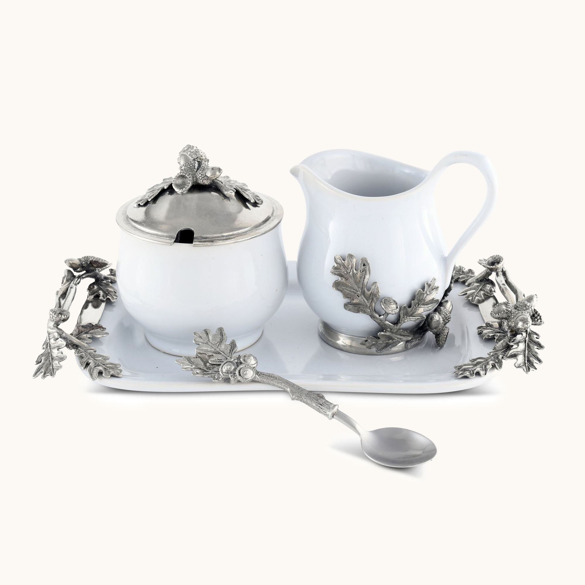 Stoneware Creamer Set - Pewter Acorn & Oak Leaf