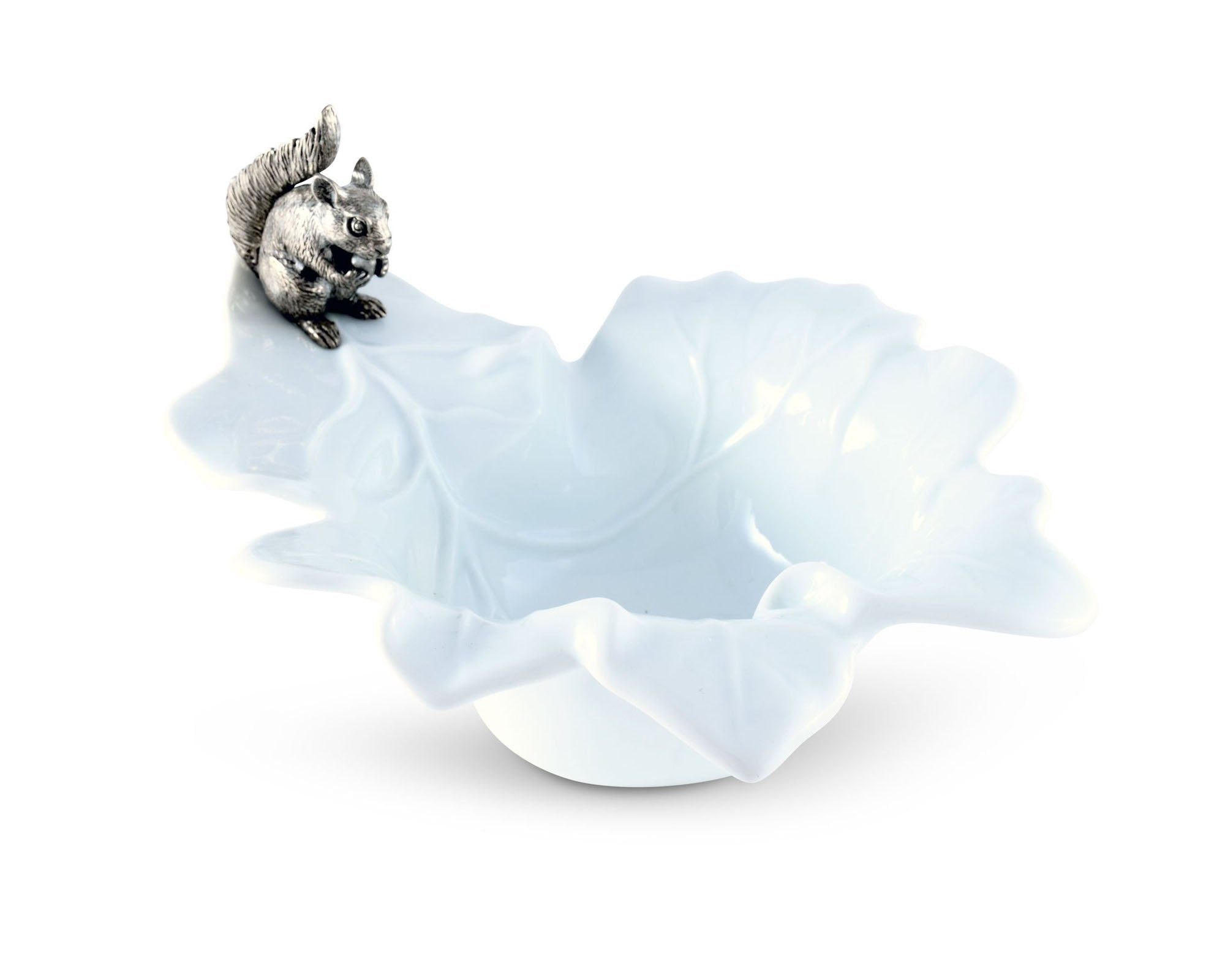 Bowl With Pewter Squirrel Fine Porcelain Leaf