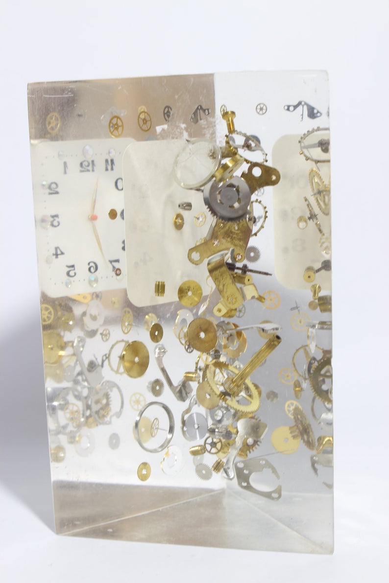  Exploded Clock Parts Acrylic Sculpture in Manner of Pierre Giraudon