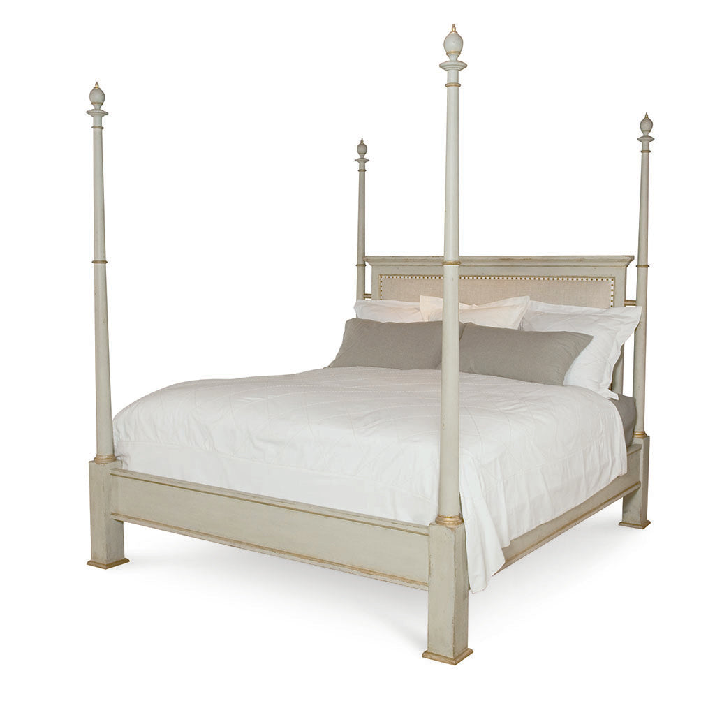 Century Furniture MN5498K, King four Poster Bed antique White