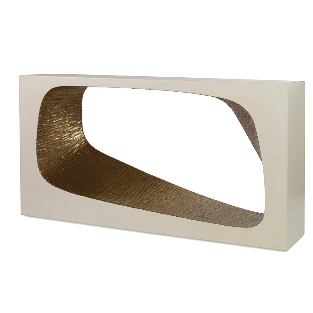 Century SF5632, Modern Console Table Cream Lacquer with Bronze Inset