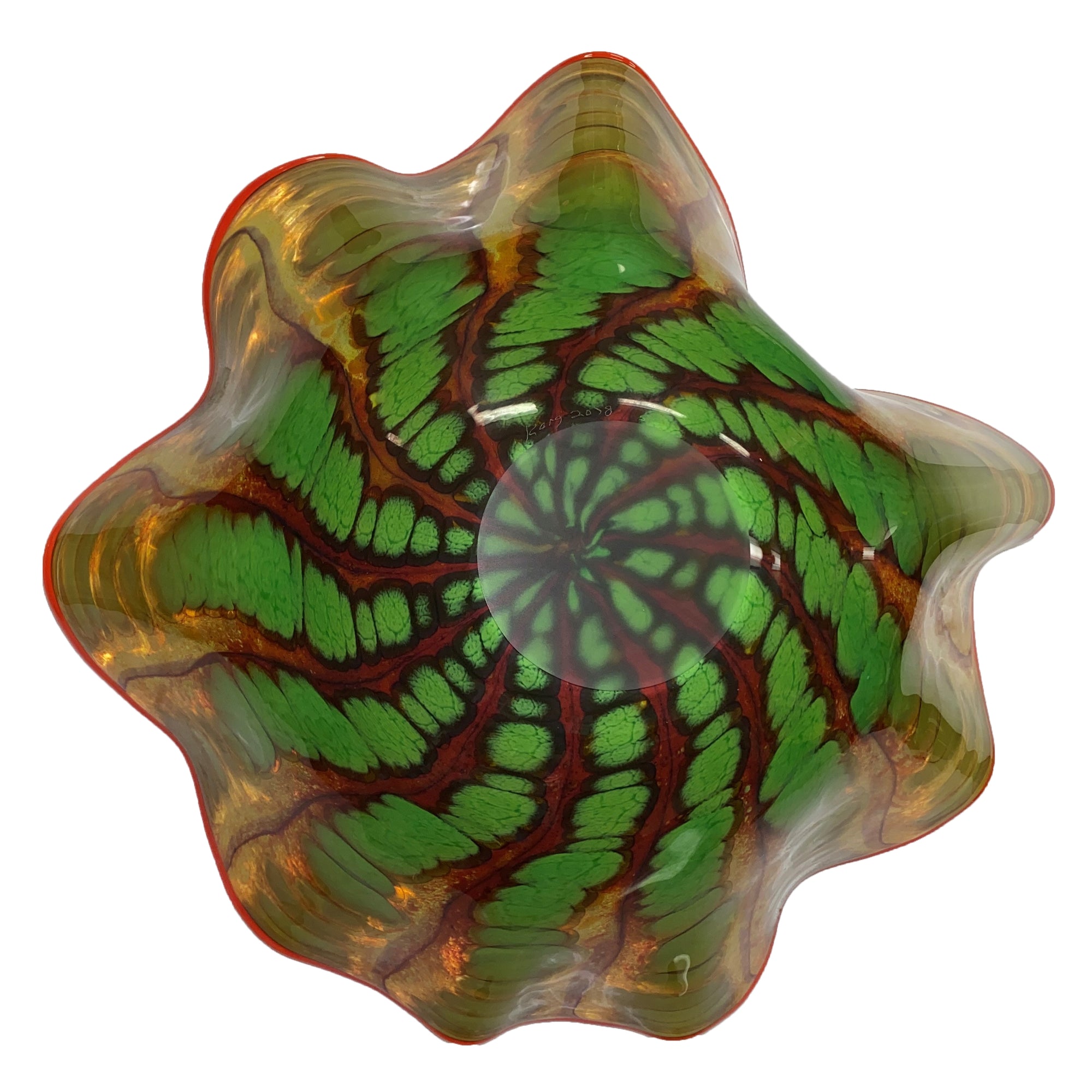 Large Art Glass Blown Bowl by Rollin Karg, Signed by the Artist