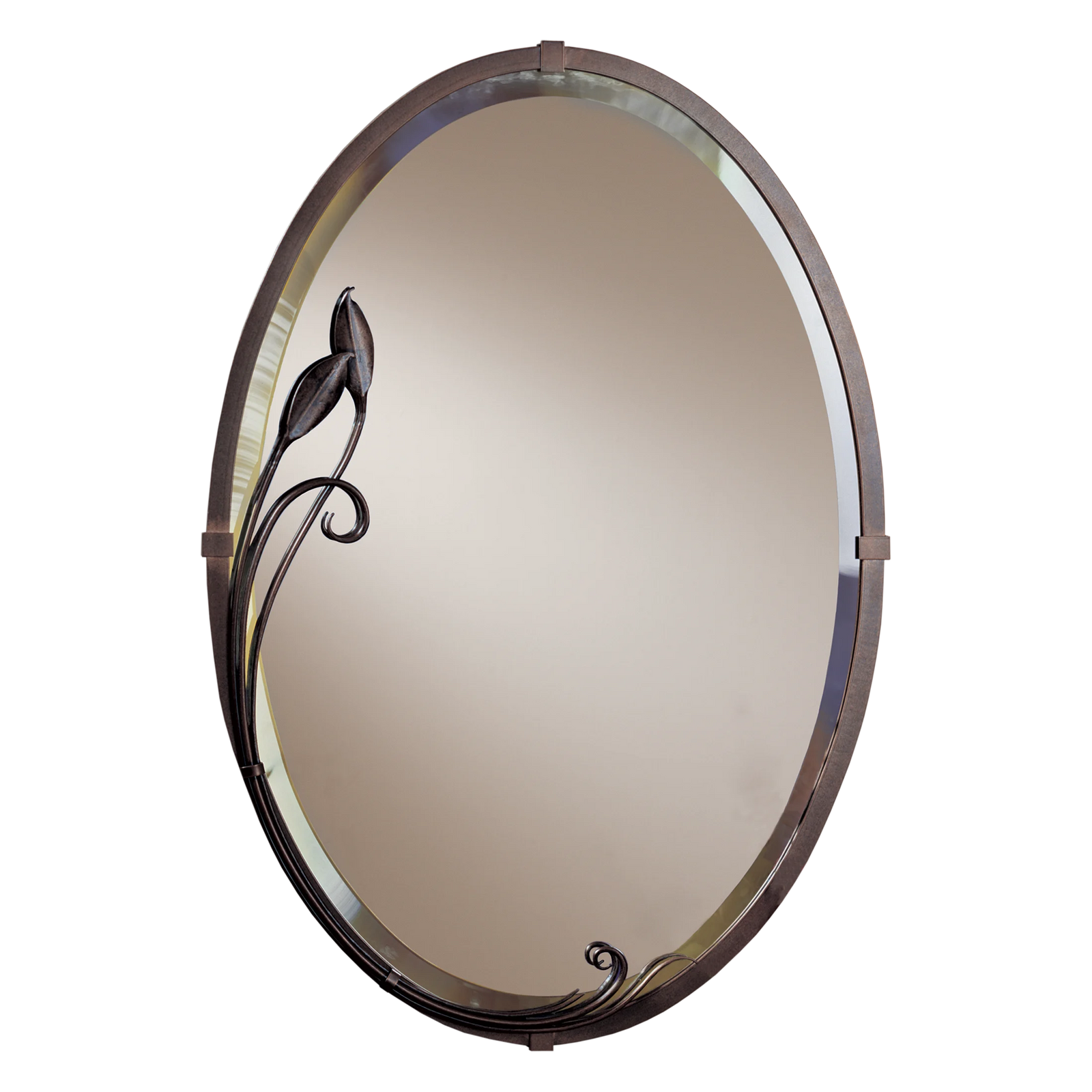 Beveled Oval Mirror with Leaf