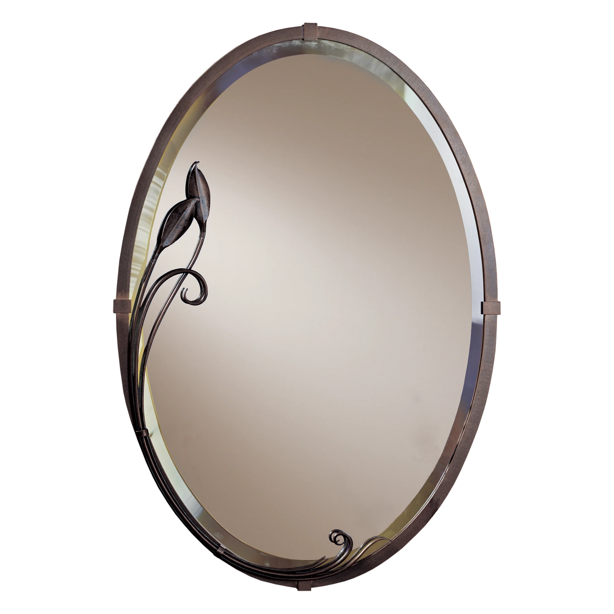 Beveled Oval Mirror with Leaf