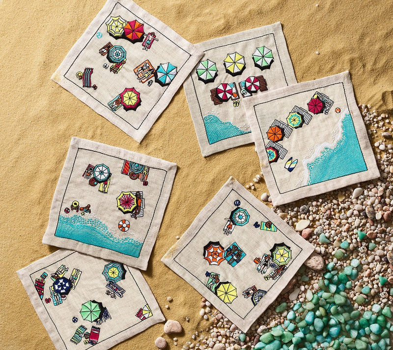 Cocktail Napkins in Natural & Multi , Set of 6 in a Gift Box