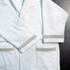 White Robe with Taupe embroidered trim detail view