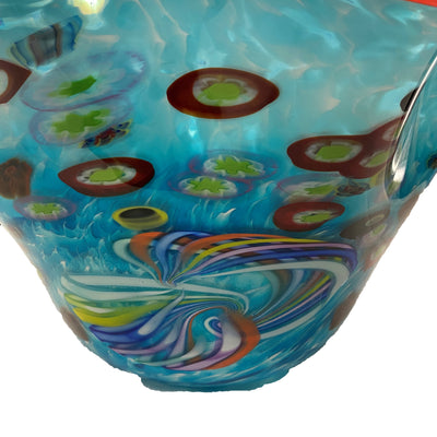 close up detail of Blown Bowl Blue Graphics signed by Artist