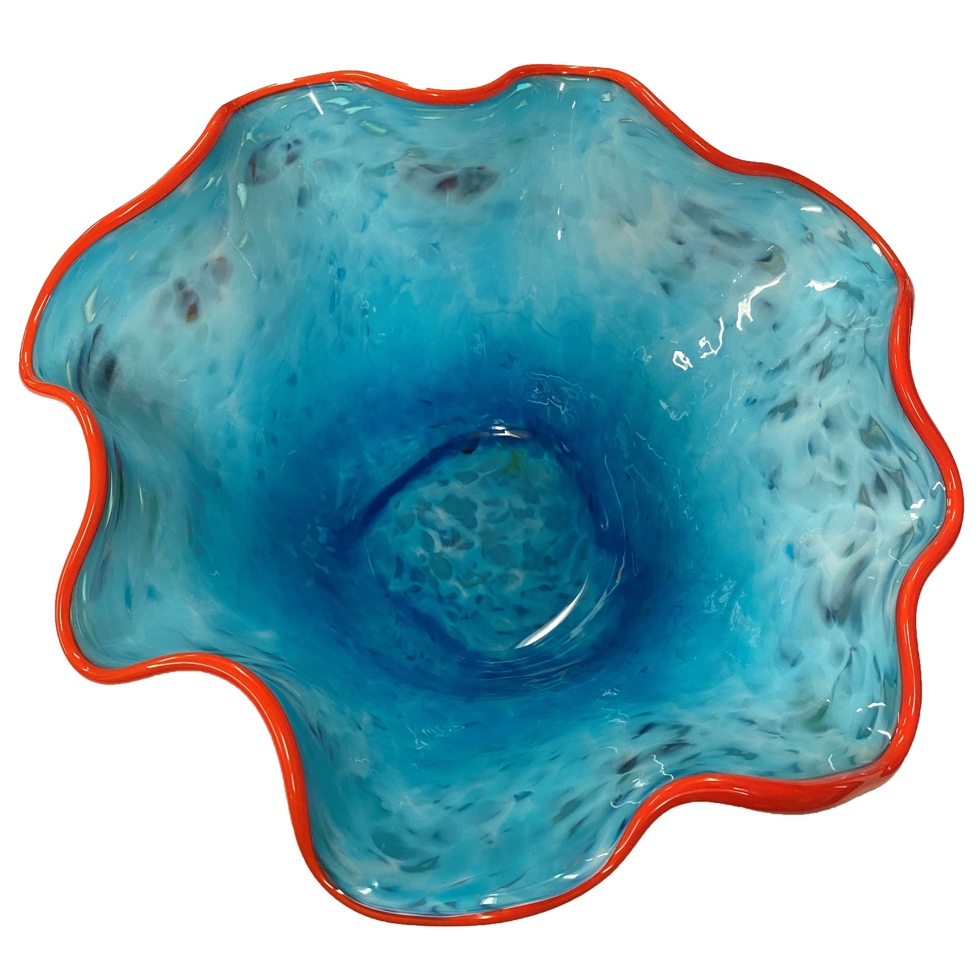 Top View Blown Bowl Blue Graphics signed by Artist