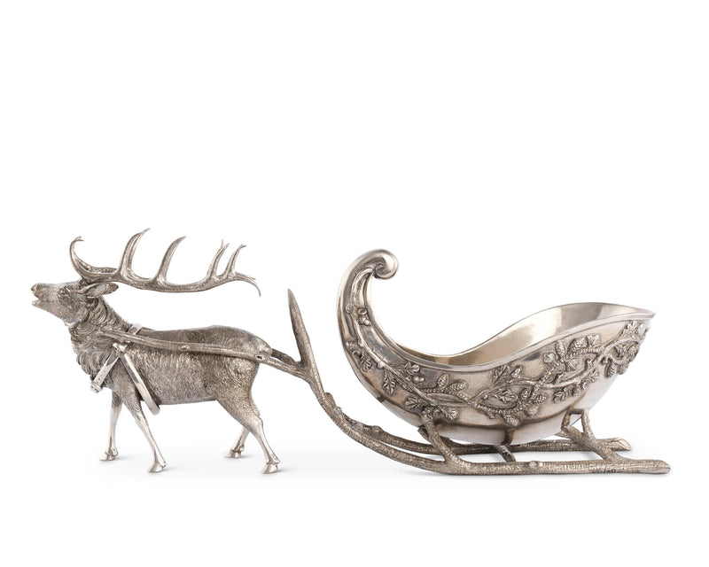 Pewter Reindeer Sleigh Centerpiece