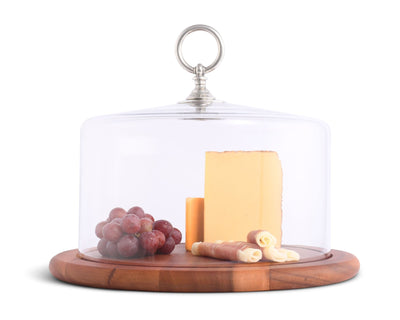 Classic Pewter Ring Glass Covered Cheese Wood Board