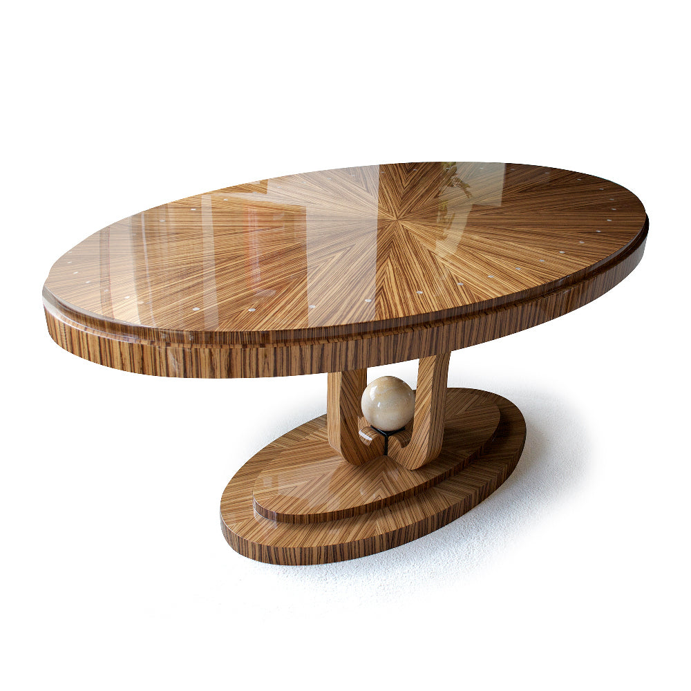 high Gloss Zebrawood Oval Dining Table, Martin Perri Interiors, San Francisco, Carmel, Los Angeles