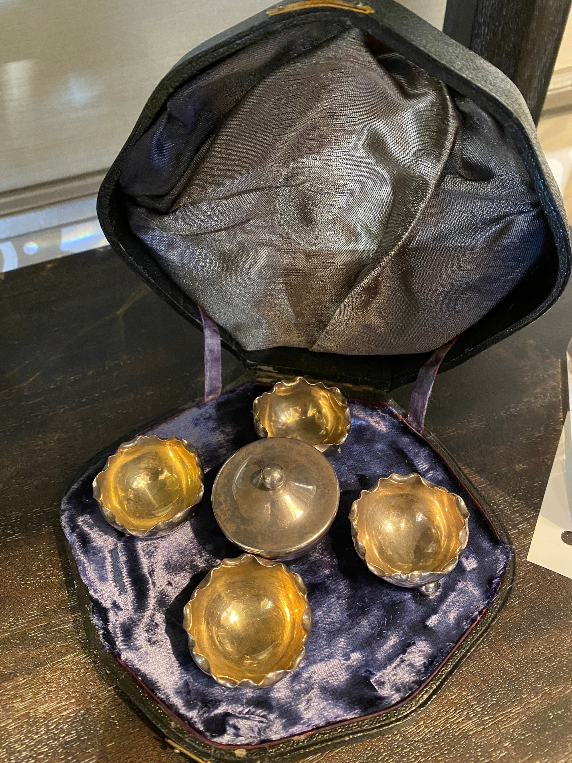 Antique Sterling Silver Salt Cellars and Pepper, Set of 4