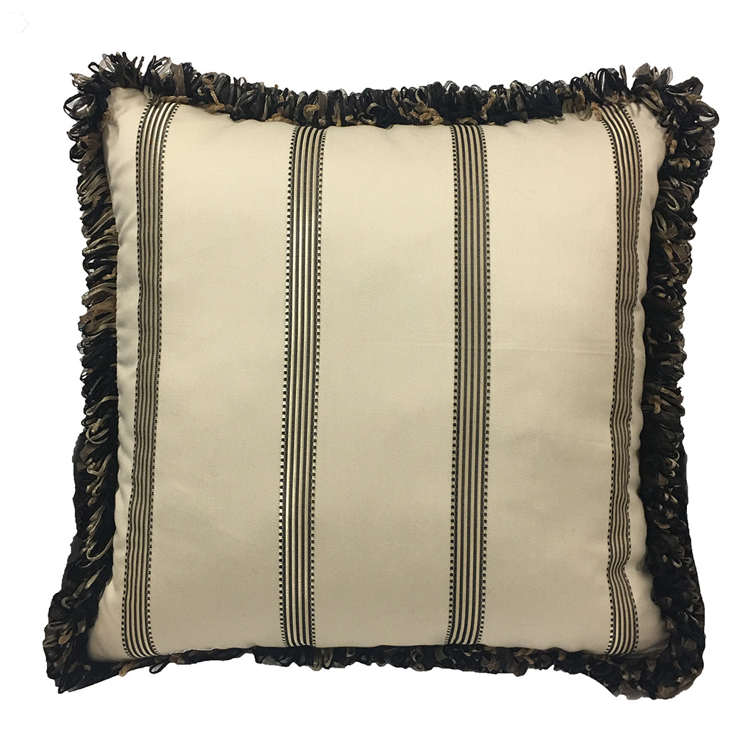 top 10 18" Accent Throw Pillow Platinum Black on Cream Cotton with Robert Allen Loop Fringe 
