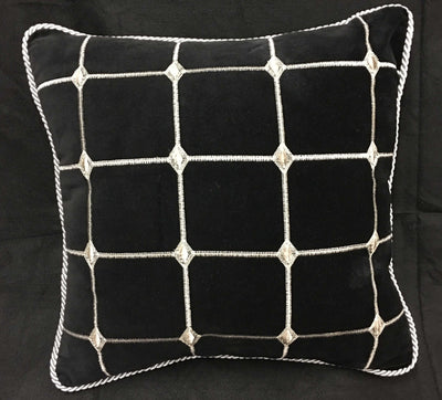 Throw Pillow Black Velvet/Silver Grid pattern