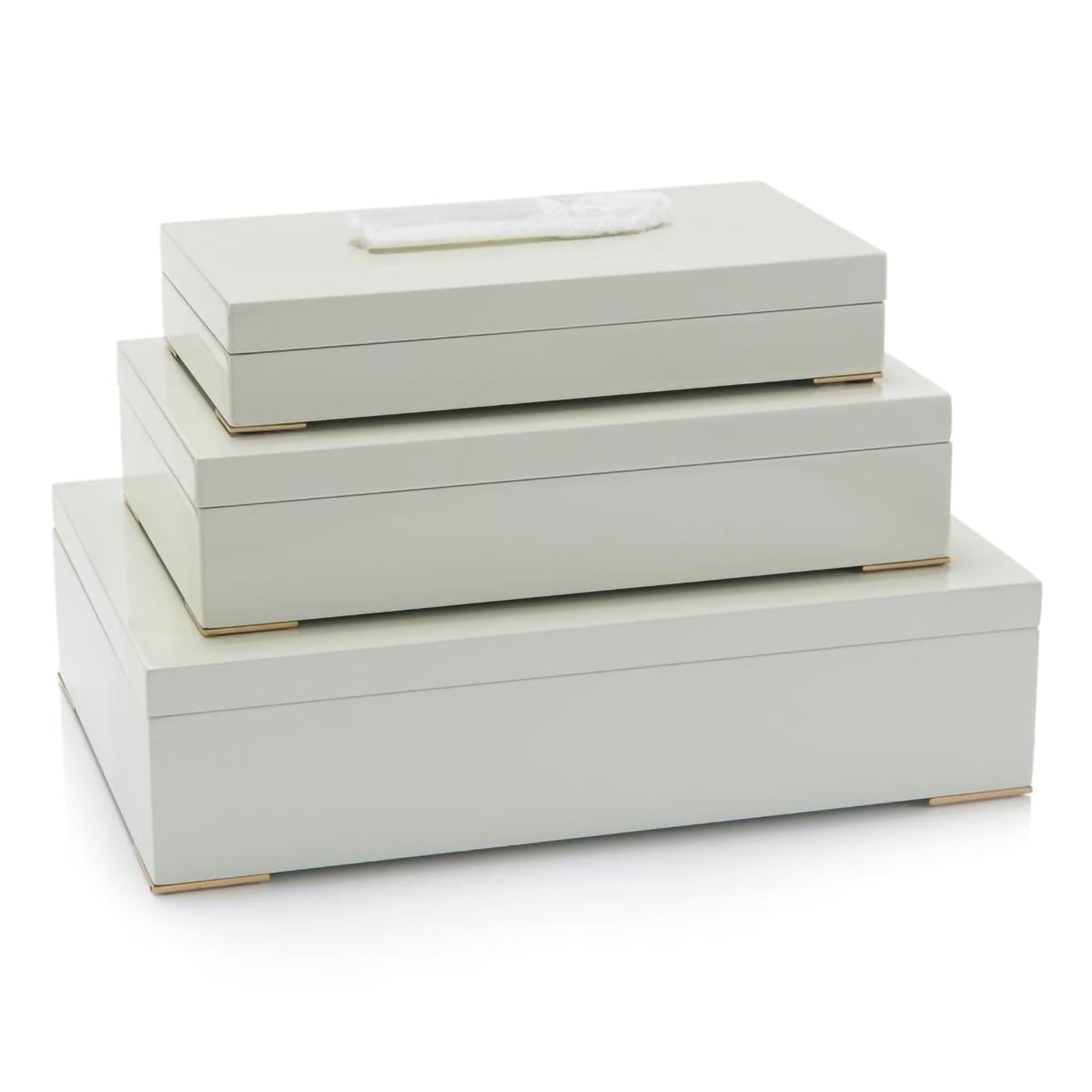 Set of Three Boxes Topped in Selenite