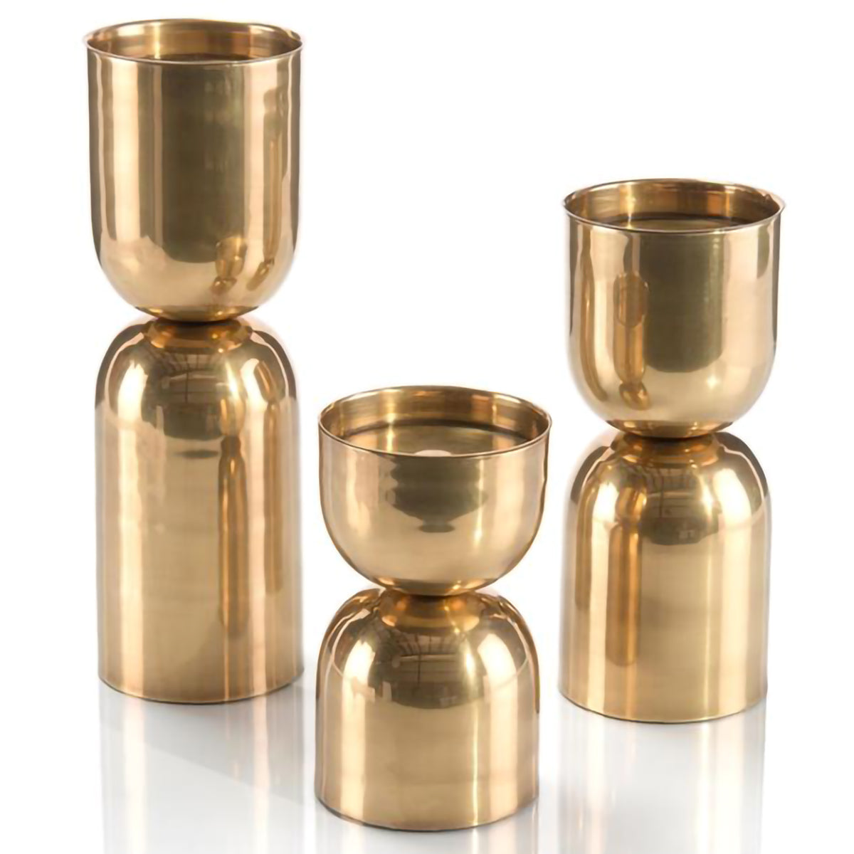 Set of Three Antique Brass Candleholders