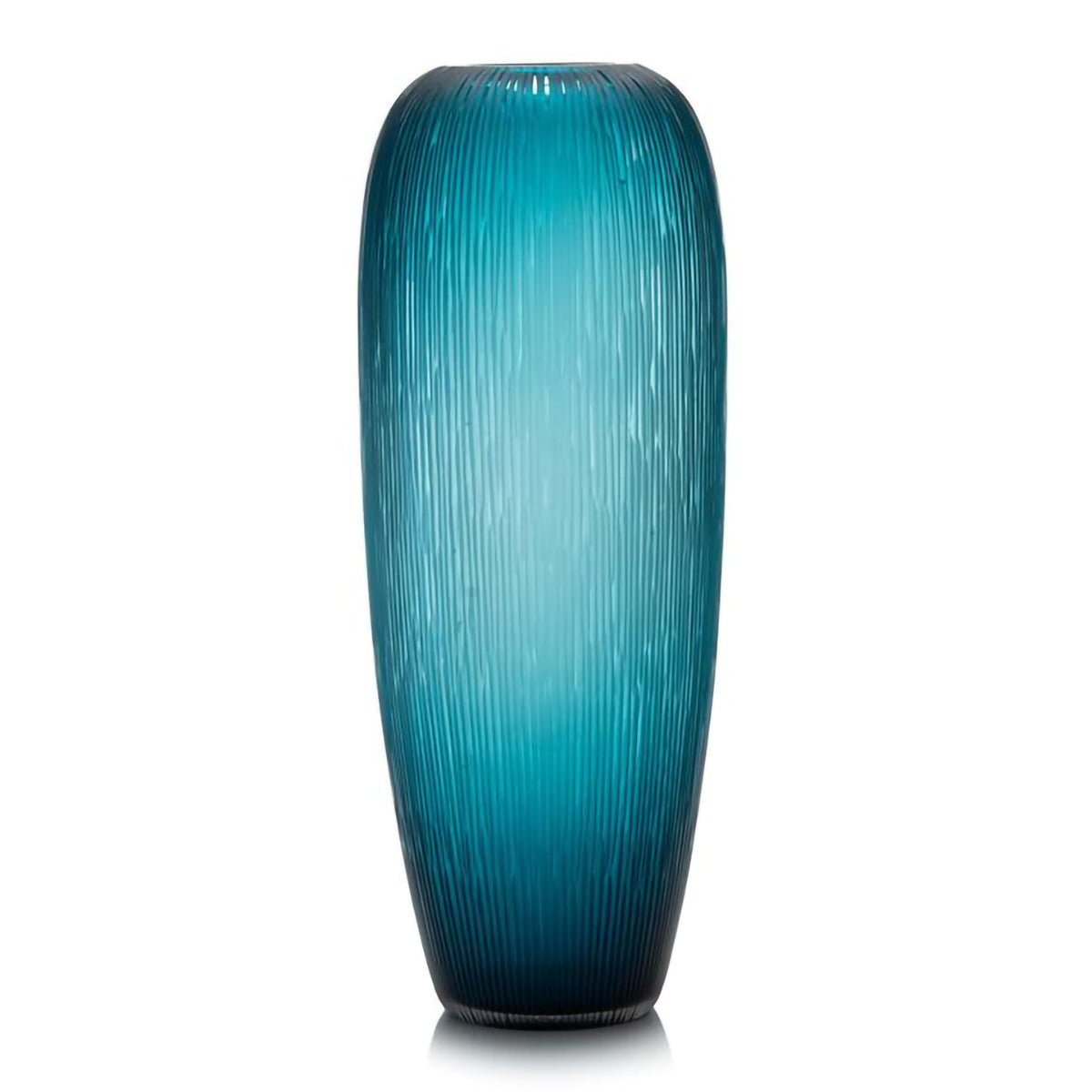 Carved Teal Glass Vase