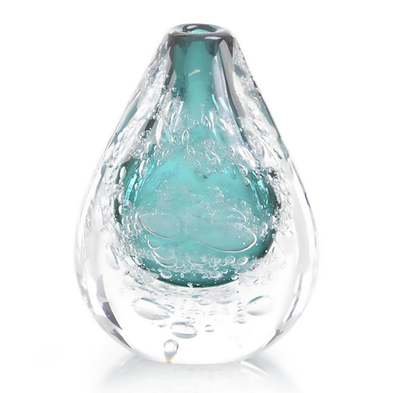 Azure Art Glass Vase with Bubbles