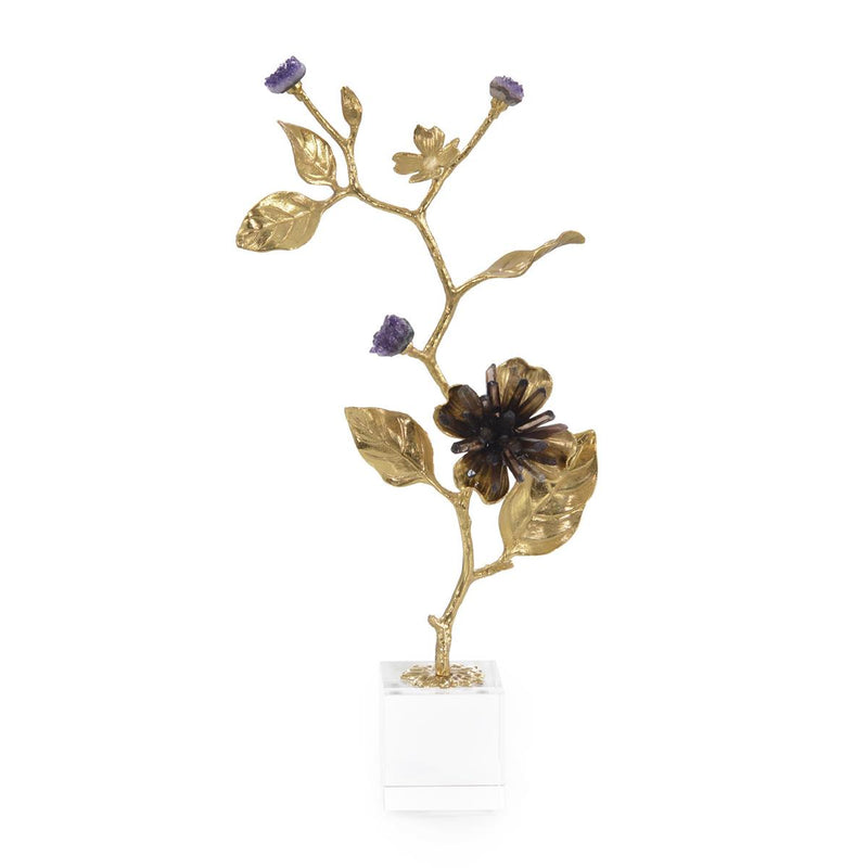 Sculpture Amethyst and Brass Branch