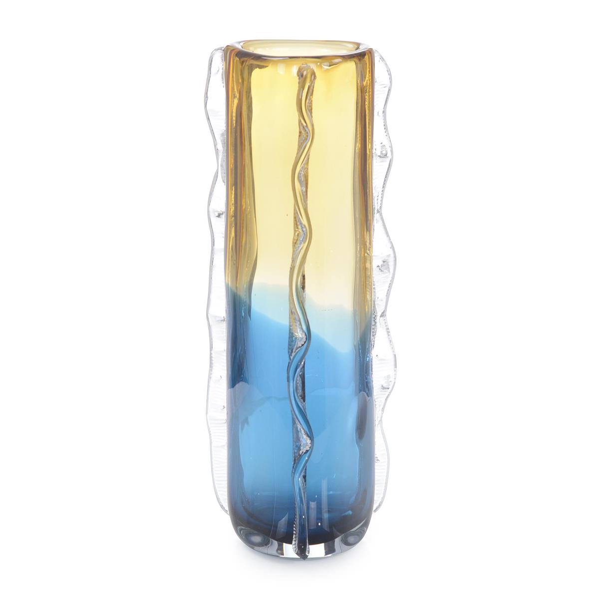 Blue and Yellow Rippled Handblown Glass Vase I