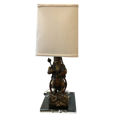 Custom Antique Asian Polychrome Carved Figurine Lamp