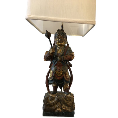 Custom Antique Asian Polychrome Carved Figurine Lamp