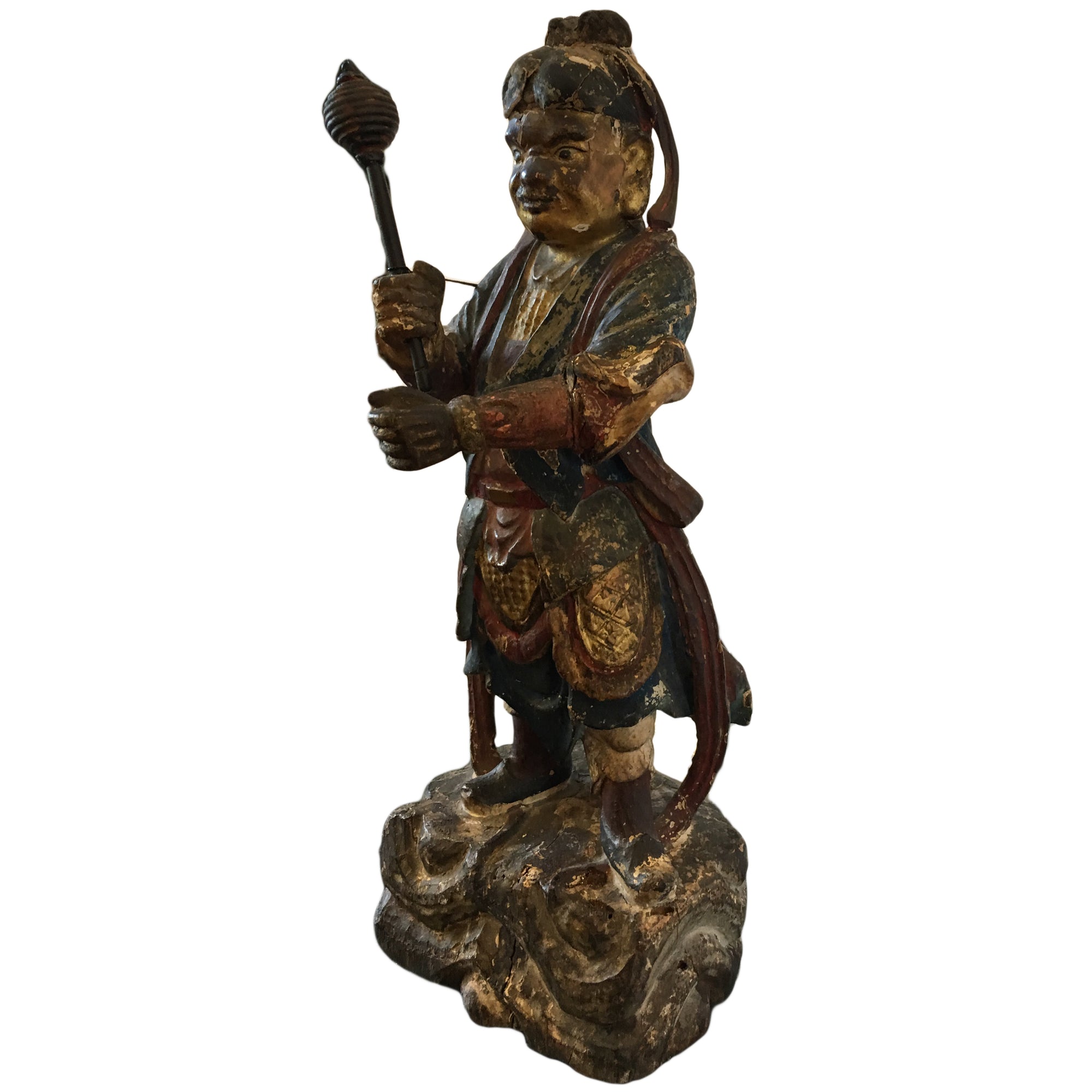 Antique Asian "Wei Tuo styled" Polychrome Table Lamp